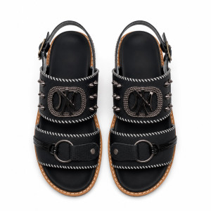 Mens Black Strap Sandals with Decorative Studs